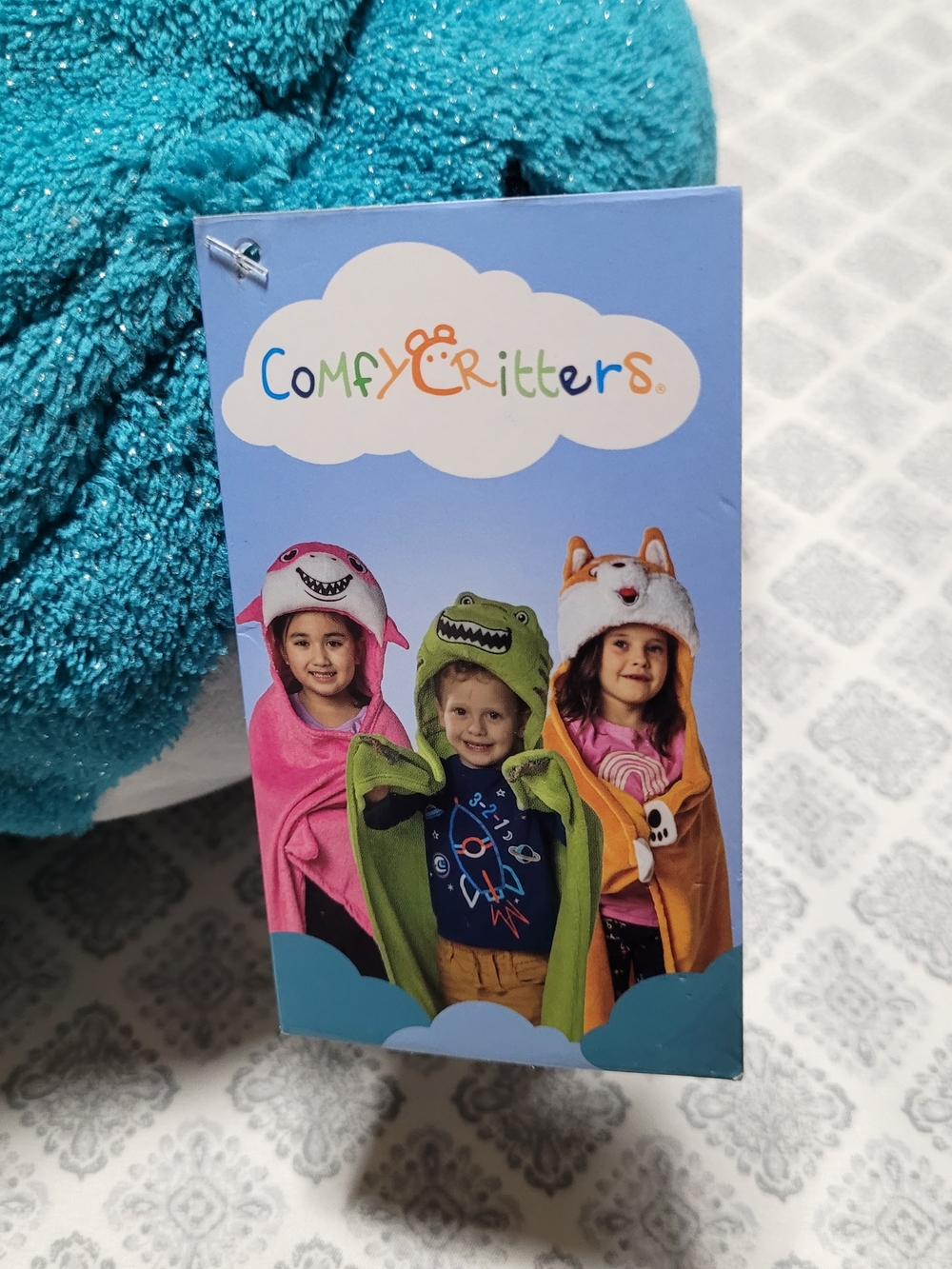 Kids Blanket- Sharky Animal Hoodie. Teal/Blue Corlor. Machine Washable.